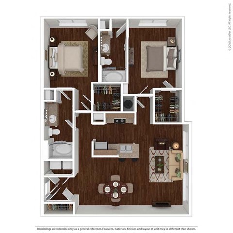 Floor plan for 2 beds, 2 baths, 1173 sqft